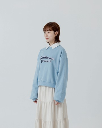 復古字體內刷毛長袖短版衛衣-藍 S/M