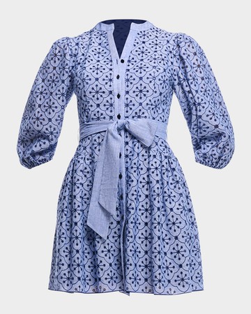 Rainey Mini Embroidered Eyelet Belted Dress