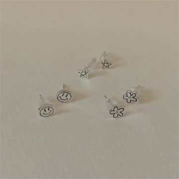 范智喬 韓國韓版925純銀笑臉星星花朵耳環耳扣簡約冷淡風氣質ins