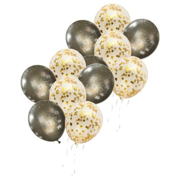 12吋金屬印花亮片氣球（亮片*3+煙火造型*3）  黑金色  2組