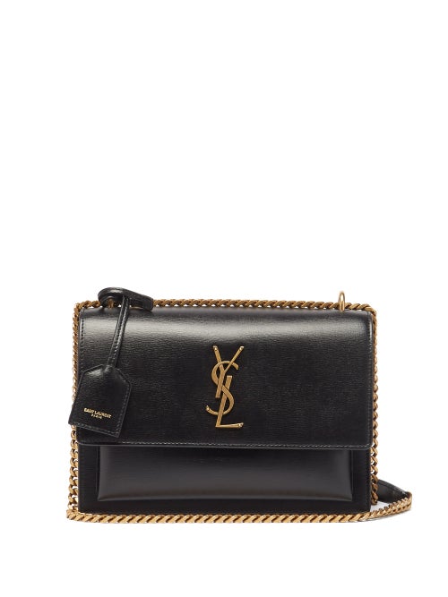 Saint Laurent - Sunset Medium Ysl-plaque Leather Shoulder Bag - Womens - Black