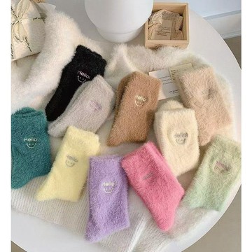 新品 秋冬款 透氣 不悶腳 仿貂絨 中筒襪 女士 冬季 加厚 毛毛襪 保暖 女士 地板襪 美拉德色系 堆堆襪 毛巾襪