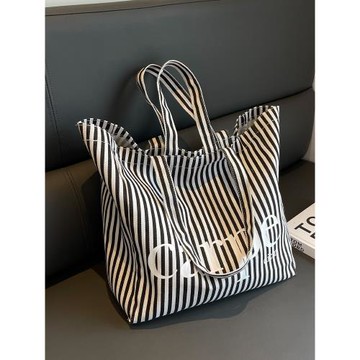 大容量時尚高級感小眾條紋帆布托特包女新款2025夏季時尚潮單肩包