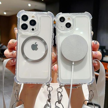 斜挎背帶透明磁吸適用16promax蘋果iPhone17promax手機殼15女款13氣囊防摔14掛繩12全包11充電15pro保護套14p