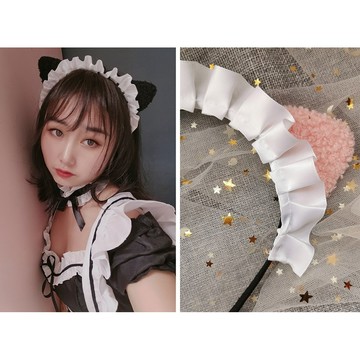 台灣現貨 貓熊繽雰 Lolita貓耳髮箍KC 毛絨絨荷葉邊cos 黑白原創蘿莉塔日系軟妹甜美可愛髮飾女僕LO娘頭飾