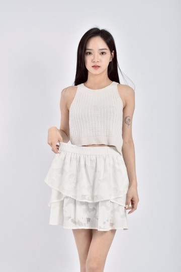 (L) bear two質感鬆緊腰白色褲裙