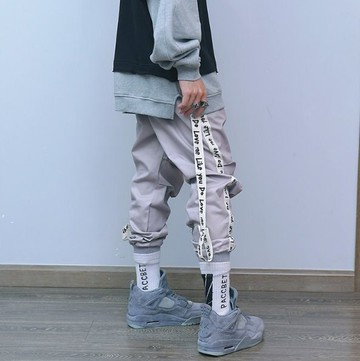 FINDSENSE Z1 韓國 男 時尚 街頭 嘻哈 休閒寬鬆 字母印花 飄帶可拆 休閒褲 長褲 束口褲 小腳褲