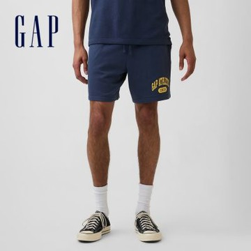 【GAP】寬鬆法式毛圈布圖案短褲-復古深藍/黑色/冷藍色/淺黃色/綠色(894566)