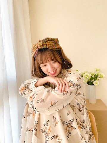 交錯的記憶 毛呢 復古格紋 大蝴蝶扭結髮帶 ggoomstudio