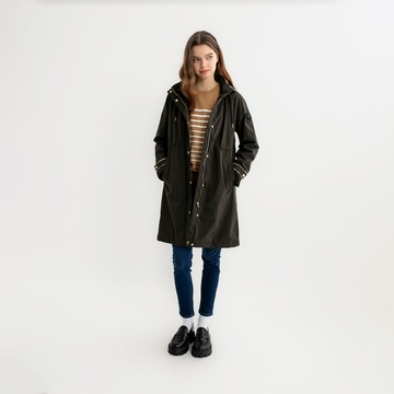 【Retro Casual】女裝-連帽抽繩鋪棉長版外套-軍綠色