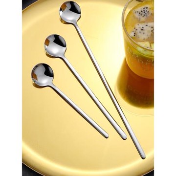 網紅304不銹鋼小圓勺 調料勺加長柄攪拌甜品勺創意奶茶勺果粉小勺