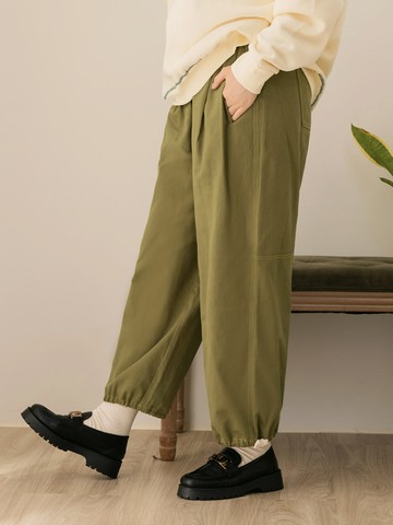 寬鬆純棉多口袋打摺抽繩縮口哈倫褲