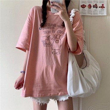 ins正肩短袖T恤女新款夏潮牌原宿風學生寬松百搭半袖上衣