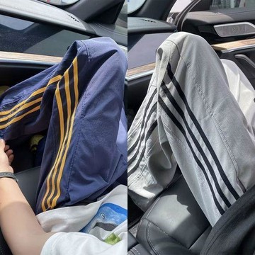 【WYZ】美式紋冰絲速干休閒褲子男夏季潮流男生運動長褲寬鬆直筒超輕薄
