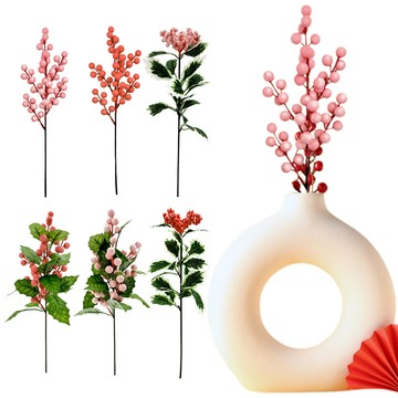 洛陽牡丹 仿真葉紅果新年情人節漿果餐桌室內佈置 人造紅果年宵花（視頻）