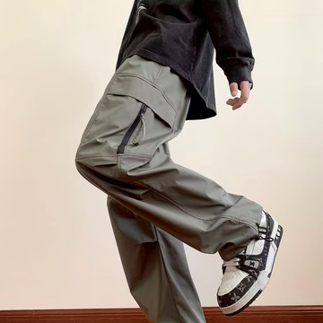 【MLM】??臺灣現貨?? 美式大口袋工裝褲 休閒長褲 鬆緊工裝褲 顯瘦 復古 寬鬆 拖地 彈性 寬褲 長褲 高腰寬褲