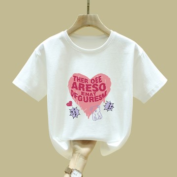 短袖 中大童T恤 女童短袖 純棉t恤 夏季童裝 洋氣短袖 時髦半袖 粉色上衣 兒童短袖 百搭短袖T恤【不二雜貨】