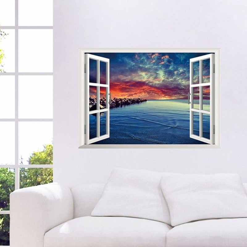 ウォールステッカー ウォールシール ビーチ 海 空 夕暮れ 風景画 綺麗 窓辺 窓際 だまし絵 トリックアート 3d 立体的 壁シール 壁紙シール 壁 通販 Lineポイント最大0 5 Get Lineショッピング