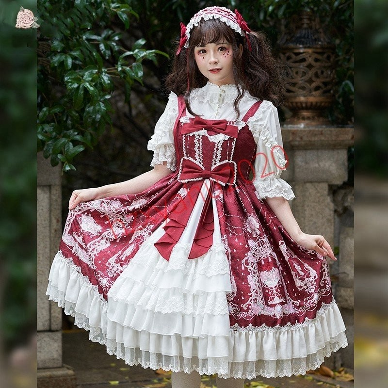 ロリータ ワンピース ジャンパースカート ロリィタ 花模様 エレガント 宮廷 ゴシック ゴスロリ かわいい 選べる4カラー 通販 Lineポイント最大get Lineショッピング
