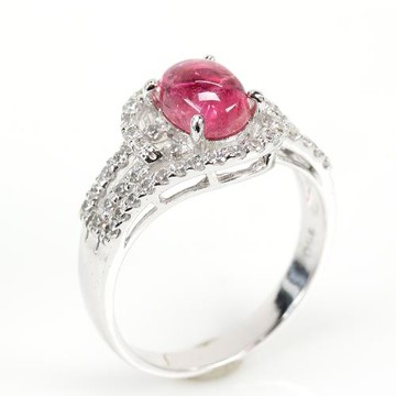 【寶石方塊】天然紅碧璽戒指-925銀飾-春意盎然