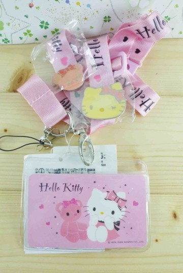 【震撼精品百貨】Hello Kitty 凱蒂貓~KITTY證件套附繩-熊圖案-粉色