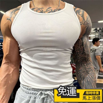 🔥台灣出货🔥健身彈力背心男 夏季透氣速乾訓練服 螺紋修身無袖上衣 吸汗純色打底衫 運動神級背心