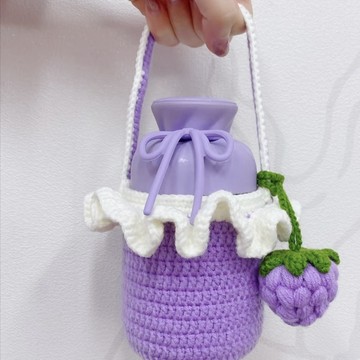 DIY💖時尚女士水杯套針織鈎編棉綫手提斜挎水杯保溫杯保護套材料非成品手工材料包創意交換禮物 毛線編織鉤針手作 OSFV