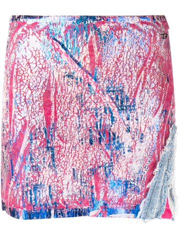 Diesel - frayed abstract-print skirt - women - Spandex/Elastane/Cotton - XS - Pink