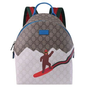 GUCCI 851222 Euan Roberts 聯名滑雪小熊印花後背包.藍邊