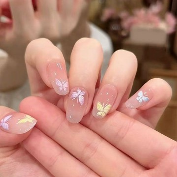 ✨台灣出貨✨ ins彩蝶翩翩簡約蝴蝶穿戴冰透裸色美甲顯白精緻高階溫柔可拆卸
