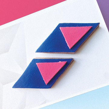 節日禮物 菱形玩味皮革耳環 925純銀耳托