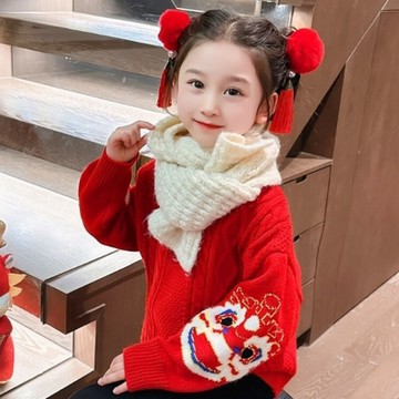 獅頭麻花編織毛衣 針織衫 舞龍舞獅 新年 過年 大紅 拜年服 長袖 上衣 兒童 中性款 男童 女童 童裝 橘魔法 現貨【BB6459】