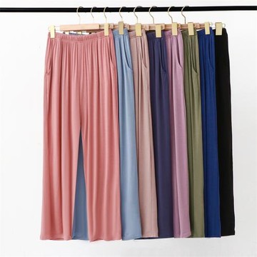 2024夏季睡褲女薄款莫代爾寬松長褲高腰休閑褲大碼家居褲舒適純色