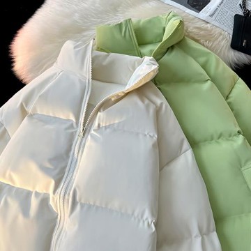 簡約純色立領棉衣棉服女冬季加厚保暖情侶外套寬松百搭防寒面包服