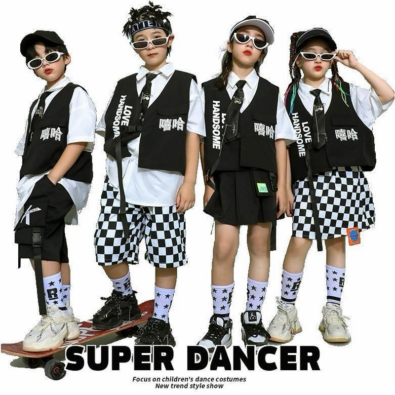 キッズ 子供服 ダンス 衣装 セット 半袖 格子柄 緑 お腹見せ 韓国 蝶 おしゃれ ヒップホップ ストリート ステージ パフォーマンス イベント フェス レジャー スポーツ 体操 普段使い使い