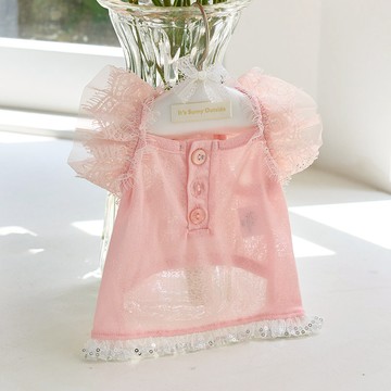 寵物服飾-上衣-涼夏Irene荷葉蕾絲蜜桃粉 韓國it’s 寵物衣服 寵物服飾 狗狗衣服 狗狗洋裝 小型犬涼感衣
