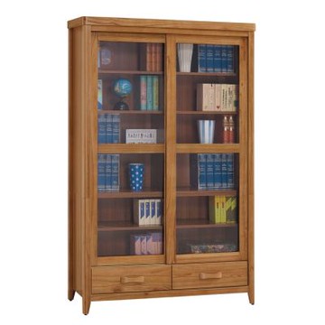 文創集 巴格4.1尺雙推門下二抽實木書櫃-122x44x197cm免組