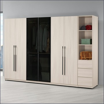 9.3尺被櫥式組合對開衣櫥黑玻璃 收納衣櫃 拉門衣櫥 【149B11083】Leader傢居館149-A318-2+A321+A322+A324