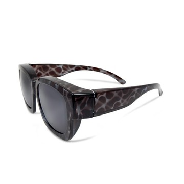 海湧凝灰│全罩式│外掛式│藍灰色豹紋方框包覆式偏光太陽眼鏡│UV400墨鏡 純黑色