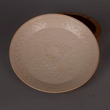 宋 定窯白釉觀音送子折腰盤子 仿古出土瓷器古玩古董瓷器擺件收藏