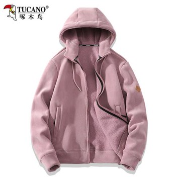 啄木鳥搖粒絨抓絨衣女士秋冬季羊羔毛珊瑚絨加厚開衫衛衣外套男款