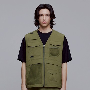 男裝 工裝網布 釣魚背心 - 橄欖褐色