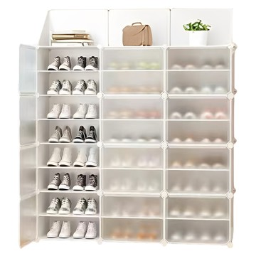 多功能 3列側開式組合鞋櫃 + 頂部置物架 內隔2層  白色  8層  1組