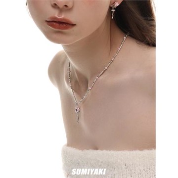 SUMIYAKI 玫瑰少女系列 春夏串珠拼色項鏈鎖骨鏈女小眾個性吊墜