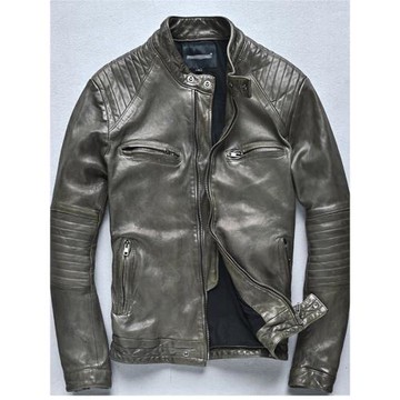 秋冬新款真皮皮衣男士韓版修身立領做舊植鞣羊皮機車夾克皮外套