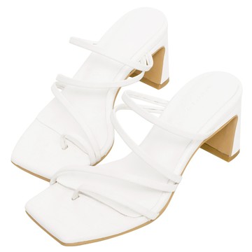 ANNSTAR DENISE聯名-不對稱方頭粗跟涼鞋6cm-白