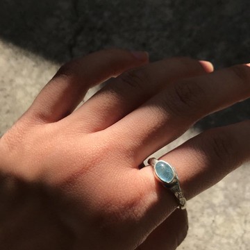 925銀 古典 海水藍寶 蛋面 戒指