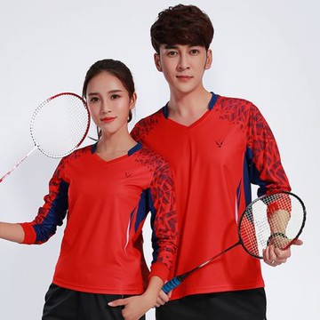 新款秋冬長袖羽毛球服上衣男女速干運動氣排網乒乓球訓練球衣隊服