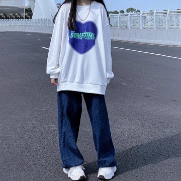 春秋薄款印花愛心衛衣女ins設計感寬松顯瘦百搭外套上衣