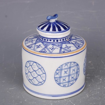 清康熙青花花紋蓋罐小茶葉罐手繪仿古工藝瓷器家居中式古玩擺件1入